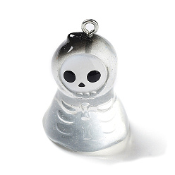 Clear Resin Pendants, Halloween Ghost Charms with Platinum Tone Iron Loops, Clear, 30x20.5x20mm, Hole: 2mm