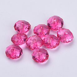 Rouge Violet Moyen Perles acryliques transparentes, facette, rondelle, support violet rouge, 22x15mm, trou: 3 mm, environ 135 pcs / 500 g