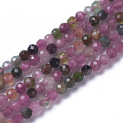 Tourmaline Natural Tourmaline Beads Strands, Faceted, Round, 2~3x2~2.5mm, Hole: 0.2mm, about 181~210pcs/strand, 15.9~16.3 inch(40.4~41.5cm)