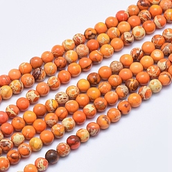 Оранжевый Натуральные имперские нитки из бисера яшмы, окрашенные, круглые, оранжевые, 4 мм, отверстие : 0.5 мм, около 98~102 шт / нитка, 15.7 дюйм