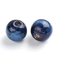 Морской Синий Природных шарики древесины, окрашенные, круглые, Marine Blue, 19~20x17.5~18 мм, отверстие : 4.5 мм, Около 400 шт / 1000 г