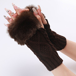 Coconut Brown Polyacrylonitrile Fiber Yarn Knitting Fingerless Gloves, Fluffy Winter Warm Gloves with Thumb Hole, Coconut Brown, 200~260x125mm