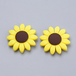 Gold Food Grade Eco-Friendly Silicone Focal Beads, Chewing Beads For Teethers, DIY Nursing Necklaces Making, Sunflower, Gold, 40x10mm, Hole: 3mm