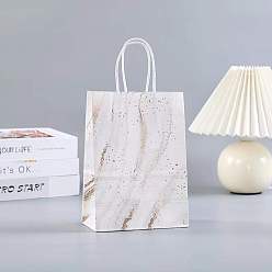 Blanc Sacs en papier kraft, avec une poignée, sacs-cadeaux, sacs à provisions, rectangle avec motif en marbre, blanc, 15x8x21 cm
