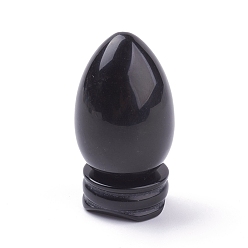 Obsidian Natural Obsidian Display Decorations, with Base, Egg Shape Stone, 56mm, Egg: 47x30mm