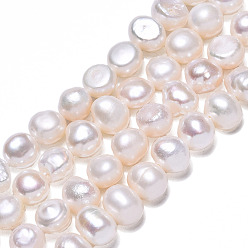 Seashell Color Natural Cultured Freshwater Pearl Beads Strands, Two Sides Polished, Seashell Color, 6~7.5x5~6x3.5~6mm, Hole: 0.6mm, about 29pcs/strand, 6.89~7.09 inch(17.5~18cm)