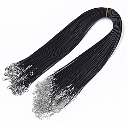Noir Coton ciré création de collier cordon, avec des agrafes en alliage pince de homard et chaînes terminales de fer, platine, noir, 17.4 pouce (44 cm), 1.5mm