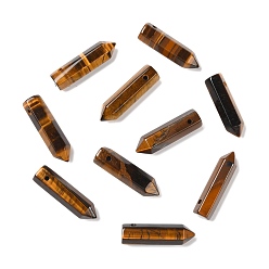 Tiger Eye Natural Tiger Eye Pointed Pendants, Faceted, Bullet, 30~33x8~9mm, Hole: 1.4~1.6mm