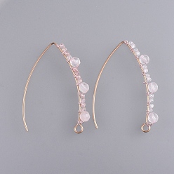 Rose Quartz 304 Stainless Steel Earring Hooks, Ear Wire, with Natural Rose Quartz Beads and Horizontal Loop, 42mm, 21 Gauge, Pin: 0.7mm