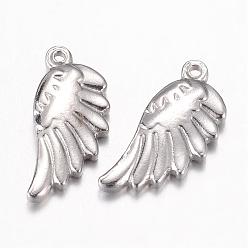 Stainless Steel Color 201 Stainless Steel Pendants, Wing, Stainless Steel Color, 20x9x3.3mm, Hole: 1mm