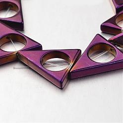 Purple Plated Electroplate Non-magnetic Synthetic Hematite Bead Strands, Triangle, Purple Plated, 17x15x3mm, Hole: 1mm, about 24pcs/strand, 15.7 inch