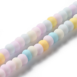 Coloré Perles de porcelaine givrées faites à la main, plat rond, colorées, 4x3mm, Trou: 0.8mm, Environ 134 pcs/chapelet, 15.55 pouce (39.5 cm)