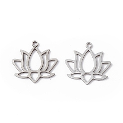 Stainless Steel Color 304 Stainless Steel Pendants, Lotus Charm, Stainless Steel Color, 16.5x17x1mm, Hole: 1.4mm