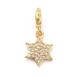 Real 18K Gold Plated Rack Plating Brass Micro Pave Cubic Zirconia European Dangle Charms, Large Hole Pendants, Star of David Charm, Long-Lasting Plated, Cadmium Free & Lead Free, Real 18K Gold Plated, 19mm, Hole: 4mm, Star: 12.5x9x2mm