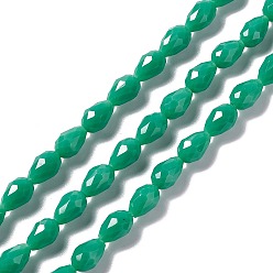 Medium Sea Green Faceted Glass Beads Strands, Teardrop, Medium Sea Green, 12x8~9mm, Hole: 1.2mm, about 57pcs/strand, 23.74''(60.3cm)
