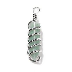 Green Aventurine Natural Green Aventurine Big Pendants, Eco-Friendly Copper Wire Wrapped, Platinum, Cadmium Free & Lead Free, Bullet, 54.5x14x13.5mm, Hole: 8mm
