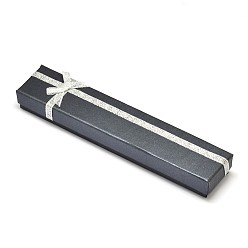 Black Rectangle Cardboard Bracelet Boxes, with Sponge Inside and Satin Ribbon Bowknots, Black, 20x4.1x2.4cm