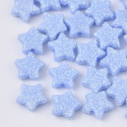 Light Sky Blue Opaque Acrylic Beads, with Glitter Powder, Star, Light Sky Blue, 9.5x10x4mm, Hole: 1.6mm