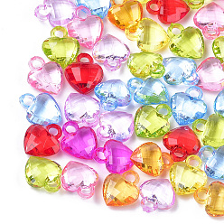 Mixed Color Transparent Acrylic Pendants, Faceted, Heart, Mixed Color, 18~19x15.5x7mm, Hole: 3.5mm, about 590pcs/500g