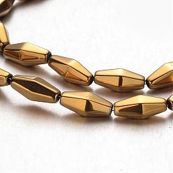 Golden Plated Electroplate Non-magnetic Synthetic Hematite Bead Strands, Faceted, Bicone, Golden Plated, 12x6mm, Hole: 1mm, about 34pcs/strand, 15.7 inch