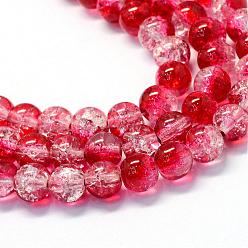 Crimson Baking Painted Transparent Crackle Glass Round Bead Strands, Crimson, 4.5~5mm, Hole: 1mm, about 210pcs/strand, 31.4 inch