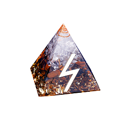 Tiger Eye Orgonite Pyramid Resin Display Decorations, with Brass Findings, Gold Foil and Natural Tiger Eye Chips Inside, for Home Office Desk, 50mm
