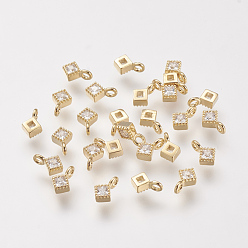 Plaqué 18K Or Véritable Laiton cubes pendentifs zircone, sans nickel, réel 18 k plaqué or, losange, 6x4x2mm, Trou: 1mm