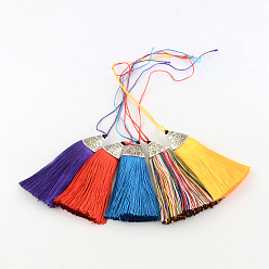 Mixed Color Polyester Tassel Pendant Decorations with Antique Silver CCB Plastic Findings, Mixed Color, 80x20x11mm