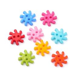 Mixed Color 2-Hole Acrylic Buttons, Gear, Mixed Color, 17x17x3mm, Hole: 2mm