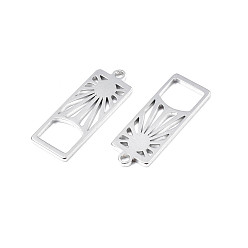 Stainless Steel Color 201 Stainless Steel Pendants, Rectangle with Sun, Stainless Steel Color, 27.5x10.5x1.5mm, Hole: 1.8mm