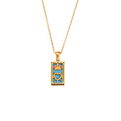 Golden Rhinestone Tarot Card Pendant Necklace with Enamel, Golden Stainless Steel Jewelry for Women, The Empress III, 19.69 inch(50cm)