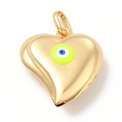 Yellow Brass Pendants, with Enamel, Real 18K Gold Plated, Long-Lasting Plated, Heart with Evil Eye Charm, Yellow, 33x30x12mm, Hole: 8.5x5mm