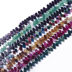 Mixed Color Dyed Natural Agate Beads Strands, Top Drilled Beads, Teardrop, Mixed Color, 7.5~8x5~5.5x2.5~3mm, Hole: 1mm, about 112pcs/strand, 15.3 inch(38.9cm)