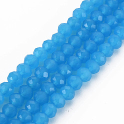Deep Sky Blue Glass Beads Strands, Imitation Jade, Faceted, Rondelle, Deep Sky Blue, 6x5mm, Hole: 1mm, about 85~88pcs/strand, 16.1~16.5 inch(41~42cm)