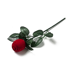 Red Flocking Plastic Rose Finger Ring Boxes, for Valentine's Day Gift Wrapping, with Sponge Inside, Red, 25x12x5cm, Flower: 4.4x3.9cm, Inner Diameter: 3.3cm