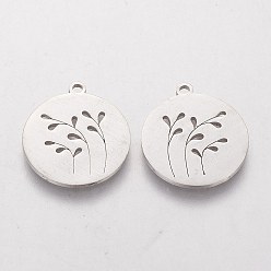 Stainless Steel Color 201 Stainless Steel Pendants, Flat Round, Stainless Steel Color, 20x18x1.1mm, Hole: 1.5mm