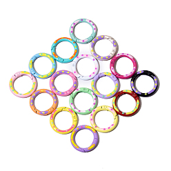 Random Color Spray Painted Alloy Spring Gate Ring, Polka Dot Pattern, Ring, Random Color, 25x3.7mm