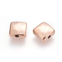 Rose Gold Ion Plating(IP) 304 Stainless Steel Beads, Square, Manual Polishing, Rose Gold, 8.5x8.5x4mm, Hole: 1.6mm