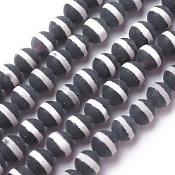 Noir Brins de perles d'agate dzi à motif rayé tibétain naturel, givré, ronde, noir, 6~6.5mm, Trou: 0.8mm, Environ 60~64 pcs/chapelet, 14.76 pouces ~ 15.15 pouces (37.5~38.5 cm)