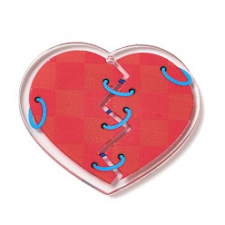 Heart Valentine's Day Printed Heart Theme Acrylic Pendants, Heart, 32x37.5x2.5mm, Hole: 1.6mm