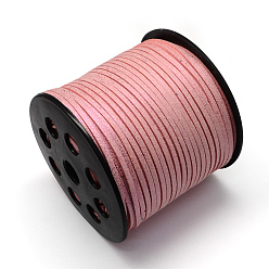 Pink Eco-Friendly Faux Suede Cord, Faux Suede Lace, with Glitter Powder, Pink, 2.7x1.4mm, about 100yards/roll(300 feet/roll)
