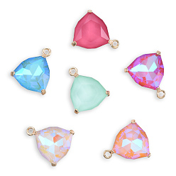 Mixed Color K9 Glass Pendants, with Light Gold Plated Brass Findings, Cadmium Free & Lead Free, Faceted, Triangle, Mixed Color, 22x18.5x6mm, Hole: 2mm