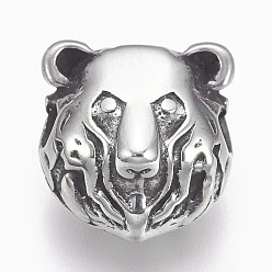 Antique Silver 304 Stainless Steel Beads,  Bear, Antique Silver, 13.5x13x9mm, Hole: 3mm