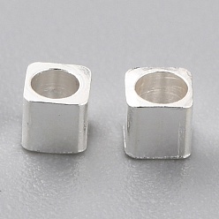 925 Sterling Silver Plated Brass Spacer Beads, Long-Lasting Plated, Cube with Round Hole, 925 Sterling Silver Plated, 2x2x2mm, Hole: 1.2mm