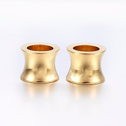 Chapado en Oro Real de 24K 304 bolas de acero inoxidable, abalorios de grande agujero, florero, real 24 k chapado en oro, 10x8 mm, agujero: 6.5 mm