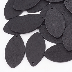Noir Pendentifs en bois de poirier, teint, feuille, noir, 42.5x23x3mm, Trou: 2mm
