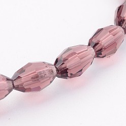 Pale Violet Red Glass Beads Strands, Faceted, Oval, Pale Violet Red, about 4mm wide, 6mm long, hole: 1mm, 72pcs/strand, 17 inch