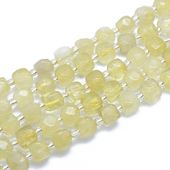 Quartz Citron Naturelles quartz citron brins de perles, facette, cube, 7.5~9x7.5~9x7.5~9mm, Trou: 0.8mm, Environ 37 pcs/chapelet, 15.35 pouce (39 cm)