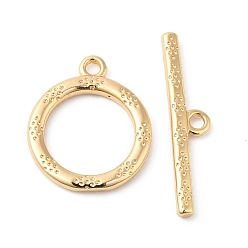 Real 18K Gold Plated Brass Toggle Clasps, Ring, Real 18K Gold Plated, Ring: 15x13x1.5mm, Hole: 1.4mm, Bar: 20.5x4x1.5mm, Hole: 1.4mm