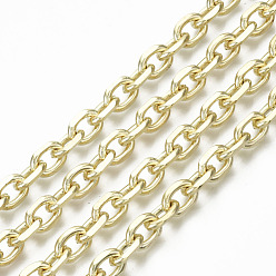 Real 16K Gold Plated Unwelded Iron Cable Chains, Diamond Cut Chains, with Spool, Real 16K Gold Plated, Real 16K Gold Plated, 8.8x6.2x1.7mm, about 32.8 Feet(10m)/roll